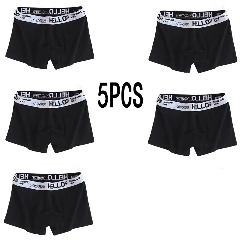 5-piece men's underwear, briefs, letters, breathable and comfortable set, multiple colors, L-4XL