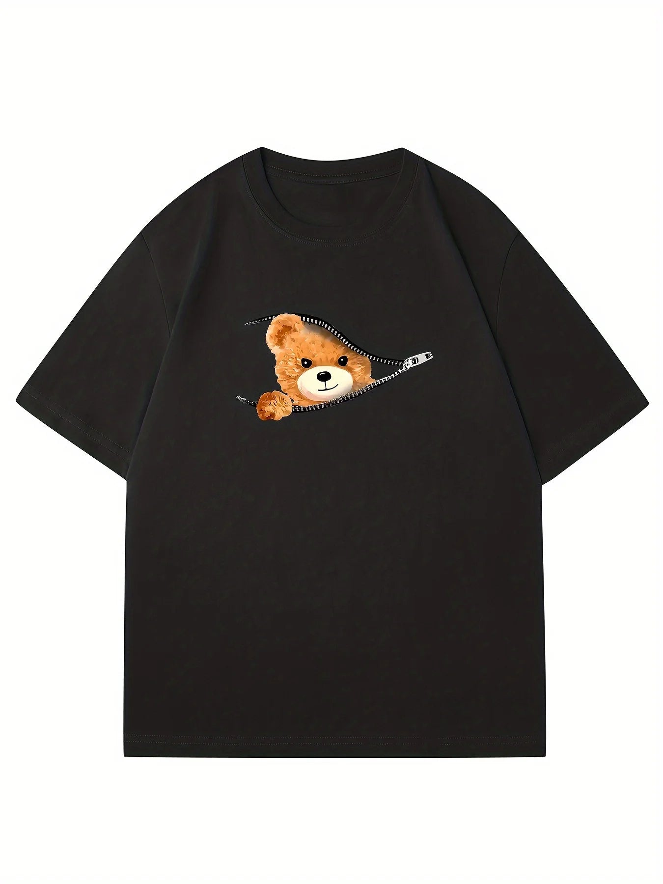 cotton men's summer loose fitting Stylish Bear Pattern short sleeved T-shirt