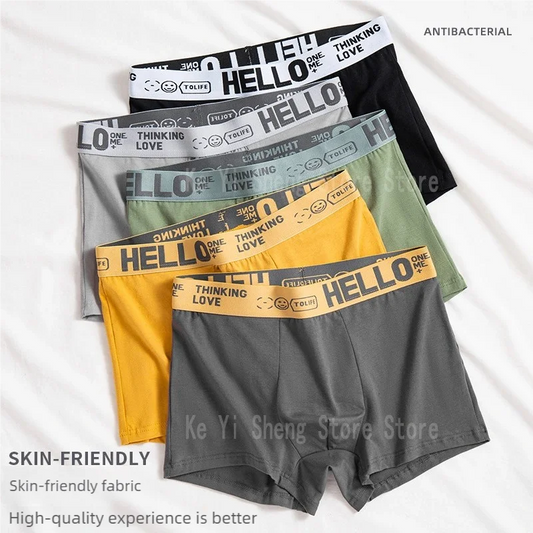 5-piece men's underwear, briefs, letters, breathable and comfortable set, multiple colors, L-4XL