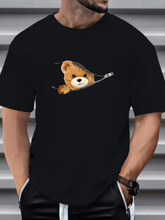 cotton men's summer loose fitting Stylish Bear Pattern short sleeved T-shirt